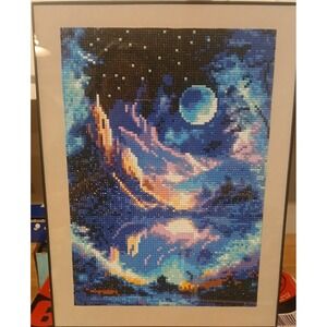 Homemade Diamond Art In New‎ 12x16 Frame, Night Reflection With Moon